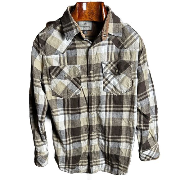 Legendary Whitetails Brown Cotton Flannel Pearl Snap‎ Button Shirt Mens Small - Picture 1 of 5